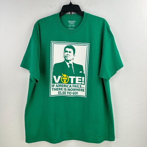 Gildan Tshirt Reagan President Men XL Green Vote‎ America Graphic Print Tee USA - Picture 1 of 5